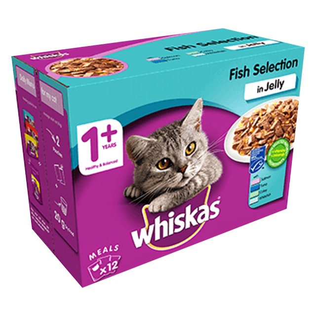 Whiskas 1+ Cat Pouches (Fish Selection In Jelly) 12 x 100g
