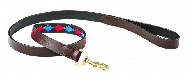 Weatherbeeta Polo Leather Dog Lead (Beaufort Brown/Pink/Blue)