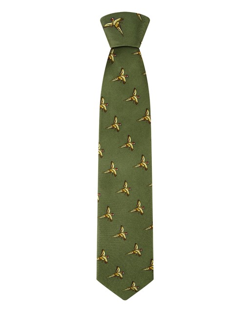 Hoggs of Fife Men's Silk Country Tie (Green - Flying Pheasants)