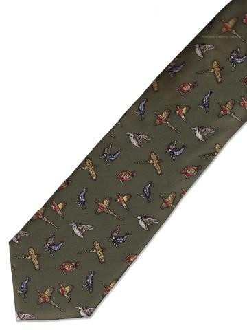 Hoggs of Fife Men's Silk Country Tie (Green - Mixed Birds)