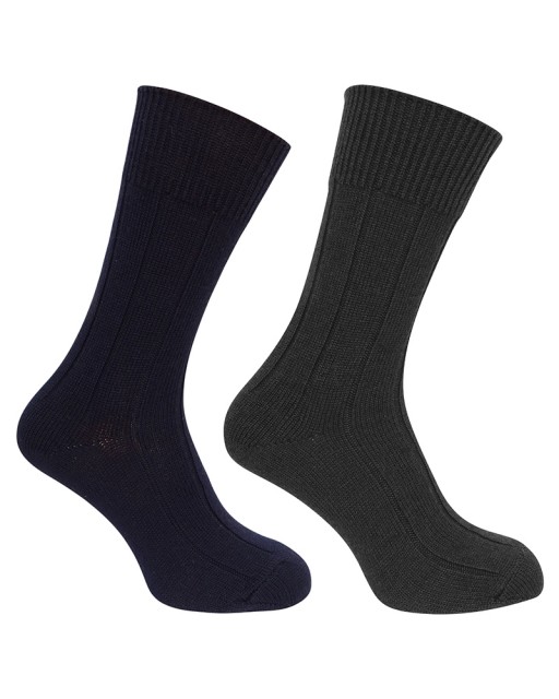 Hoggs of Fife Unisex Brogue Merino Country Socks - Twin Pack (Navy/Grey)